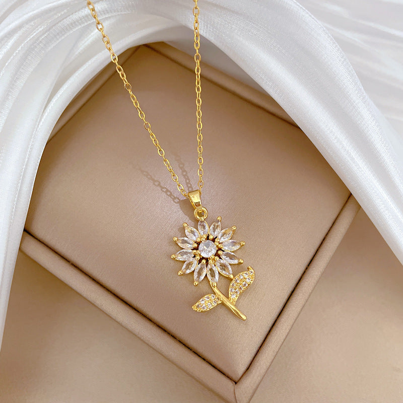 Zeitlose Sonnenblume Halskette – Elegante Goldkette für Damen