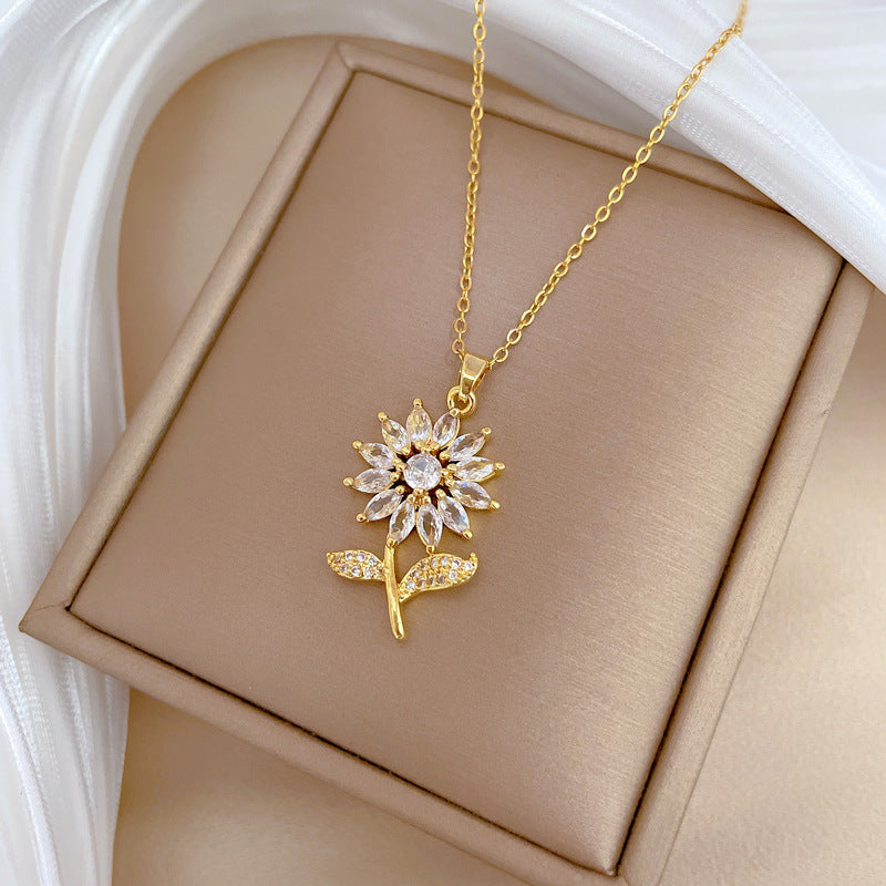 Zeitlose Sonnenblume Halskette – Elegante Goldkette für Damen